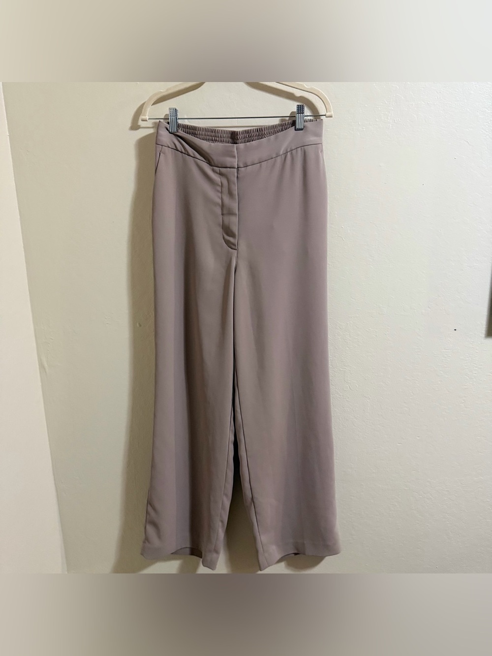 Quince Wide Leg Pants Trousers 8 Pleated Crepe Stretch Taupe High Rise Gray Tan